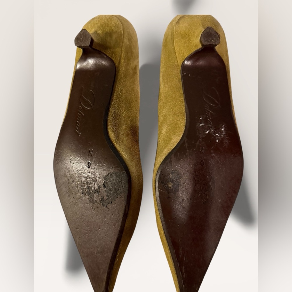 Delman Vintage Women’s Olive Green Suede Kitten Heels - Picture 10 of 10
